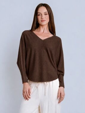 Kerisma Chocolate Brown Ribbed V-Neck Dolman Sweater M